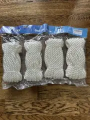 4 PK 1/2 INX20 FT TWISTED NYLON DOCK LINE WHITE NEW
