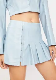 [No Dress] Blue Vegan Leather Pleated Short Skirt