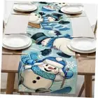 Winter Snowman Blue Table Runner, Christmas Table Runner 13''X72'' Skiing