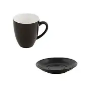 6x Coffee Mug & Saucer Black 400mL Bevande Tea Mugs Hot Chocolate Cups