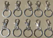 LOT OF TEN NEW SILVER KEYCHAINS Swivel Clasp, Snap Hook, Lobster Claw Clasp