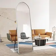 Arched Full-Length Floor Mirror 165x60cm - Dual Mount Wall/Standing Design with Sturdy Metal Frame & Non-Slip Base for Bedroom, Hallway, Compact Spaces​ (Arch Silver 165x60)