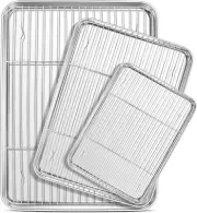 Baking Sheet Cooling Rack Set 3 Pans 3 Racks 16/12.5/9.3" Stainless Steel Cookie