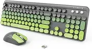 FOPETT Wireless Keyboard and Mouse Combo, 104 Keys Full-Sized 2.4 GHz Dropout-Free Connection, Round Keycap Colorful Keyboards for PC, Mac, Windows, Laptop, Desktop - Grey Green