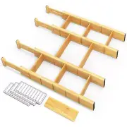 Bamboo Drawer Dividers with Inserts and Labels, Kitchen Adjustable Drawer Org...