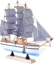 1Pc Wood Sailboat Craft Decorative Model Vintage Sailing Ship Figurine for Home Office Living Room and Coastal Theme Decor