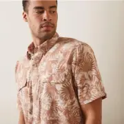 NWT Ariat Men's VentTEK Outbound Fitted XL Shirt -Oyster Grey -Floral Hawaiian