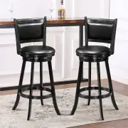 CostwayAccent Wooden Swivel Bar Height Stool for Dining Room-Black-74 cm