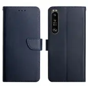 HT02 For Sony Xperia 1 V Nappa Texture Phone Case Stand Wallet Genuine Cow Leather Flip Phone Cover
