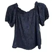 Vince Camuto Milkmaid Fairygoth Bubble Ballon Sleeve Eyelet black blouse XS NWT
