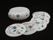 Marble Tea coaster set Floral design Handicrafts home decor