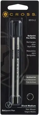 Cross Ballpoint Refill, Medium Black, 2 per card, 2 Count (Pack of 1), Black