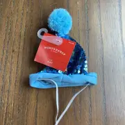 Wondershop Pom Pom Flip Sequin Holiday Cat Hat - Blue Sequin