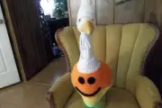 Candy Corn Face Halloween Geese Outfit Crochet Clothes Outdoor Statue Dress