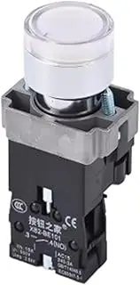 HAODEE 22MM Waterproof Illuminated Push Button Switch momentary Switch with Integral LED NB5 XB5 AW33B1C 22mm Spring Return Knob Switch (Color : White, Size : 12V)