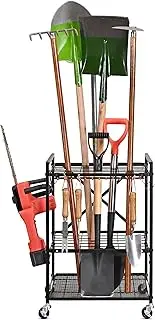 Mythinglogic Garden Yard Tool Organizer for Garage with Wheels, Yard Tool Racks Garage Organizers and Storage,Tool Holder for Garage Yard Shed, Garden Tool Stand
