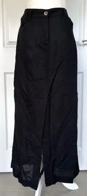 Next Black Linen Blend Maxi Summer Skirt Front Split Size UK 10 BNWT £30