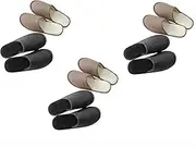 6 Pairs Spa Slippers, Home Style Thickened Washable Woven Plush Disposable Slippers, Closed Toe Indoor Slippers, Disposable Slippers for Guests, Traveling, Spa Hotel (Even Size), Coffee,