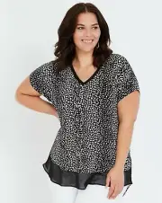 Autograph Top PLUS Size 28 Tunic Shirt Short/Cap Sleeve Knit Viscose Black White