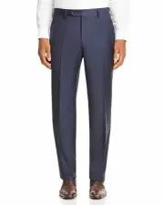 LUIGI BIANCHI MANTOVA Navy Melange Flat Front Wool Pants 32 R Un hemmed B4HP