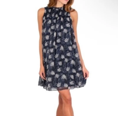 Joie | Baltic Print Navy Chiffon Sleeveless Midi Dress Size L NWT