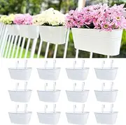 LaLaGreen Rail Planter Outdoor Plants (12 Pack, 11.8 Inch) White Metal Iron Hanging Flower Pots Deck Railings Fence Buckets Modern Countryside Boho Style Wall Mount Window Box Holder Hooks Porch Decor