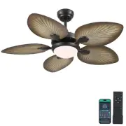 Ceiling Fans with Lights and Remote/APP Control, 44 Inch Tropical Palm Leaf C...