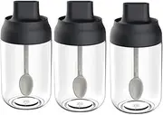 Kepfire Kitchen Seasoning Containers 3 Pack Glass Spice Jars Container Transparent Sealed Storage Seasoning Box Lid with Spoon Kitchen Bottles - Black