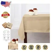 Classic Beige Hemstitch 100% Linen Tablecloth - 120" L x 60" W, Machine Washable