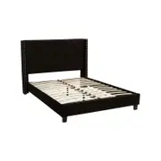 Foret Bed Frame Queen Base Bedroom Furniture Wooden Fabric Tufted Studs Black