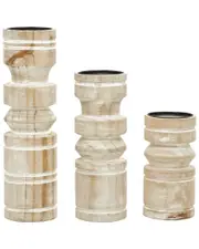 Peyton Lane Set of 3 Brown Wood Coastal Candle Holders