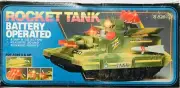 VINTAGE UNBRANDED ROCKET TANK BATTERY OPERATED PLASTIC TOY NEW IN BOX RARE