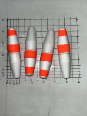 4 weighted 4” mini hi-rise slip floats Comal solid styro 3/8oz Flo-orange/white