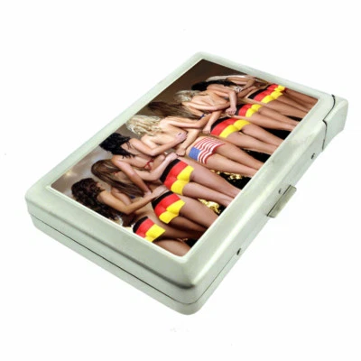 German Pin Up Girls D11 Cigarette Case with Built in Lighter Metal Wallet