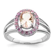 Sterling Silver Rhodium Morganite u0026 Pink Sapphire Oval Ring