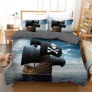 Pirate Ship Quilt Doona Duvet Cover Pillow Case Set
