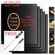 FREE Thermometer with 5 Mats Easy BBQ Grill Mat Bake NonStick Grilling Mats New
