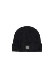 Stone Island Junior Compass-Patch Turn-Up Brim Knitted Beanie 3 Black