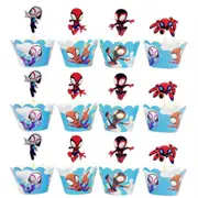12 x Spiderman Cupcake Toppers and Wrappers Spidey Theme Superhero Birthday Cake Decorations
