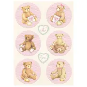 Stamperia Rice Paper Sheet A4 - Rounds Bear Pink, Day Dream*