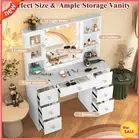 Dressing Table Dresser Makeup Vanity Table Set with Mirror& LED Light 7 Drawers