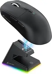 ATTACK SHARK X6 Lightweight Wireless Gaming Mouse with RGB Backlight Charging Base,Tri-Mode Wired/2.4GHz/BT5.2,26K DPI, PAW3395 Optical Sensor,HUANO Switch,5programmable Buttons,PC/Mac (Black)