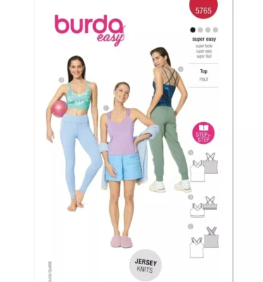 Burda 5765 Super Easy Sporty Tops Sewing Pattern Misses Size 8-22 New!