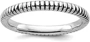 [JewelryWeb] 2.5mm 925 Sterling Silver Polished Patterned Artisan Oxidized Stackable Antiqued Ring Size 5-Stackable-Ring for Women