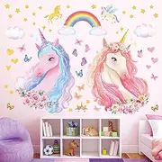 DECOWALL SG2-2322 Unicorn Wall Stickers Decals Kids Room Rainbow Nursery Bedroom Colorful Art Decorations Party Bedroom Living Room Baby Removable