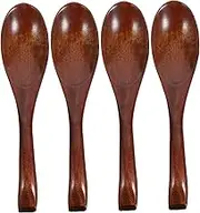 Hohopeti 4pcs Wooden Spoons Soup Dessert and Tea Spoons Non Scratch Kitchen Utensils for Cooking Serving for Home Restaurants Food Stores