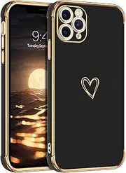 GUAGUA Case for iPhone 11 Pro, Cute Heart Pattern Cover for Women Girl, Luxury Electroplate Edge Bumper with Camera Protection & 4 Corners Shockproof Protection for iPhone 11 Pro Case 5.8", Black