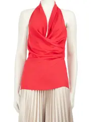 Red Silk Open Back Halterneck Top