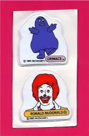 Old Ronald McDonald & Grimace Uncut 1985 Puffy Stickers Old Stock