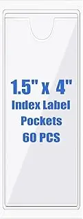 Origin-Joy 60 PCS Self Adhesive Index Card Pockets with Top Open, Clear Plastic Label Holder for Cards of Note, Library and Business, Adhesive Label Pockets & Card Holder (1.5 x 4 inch)